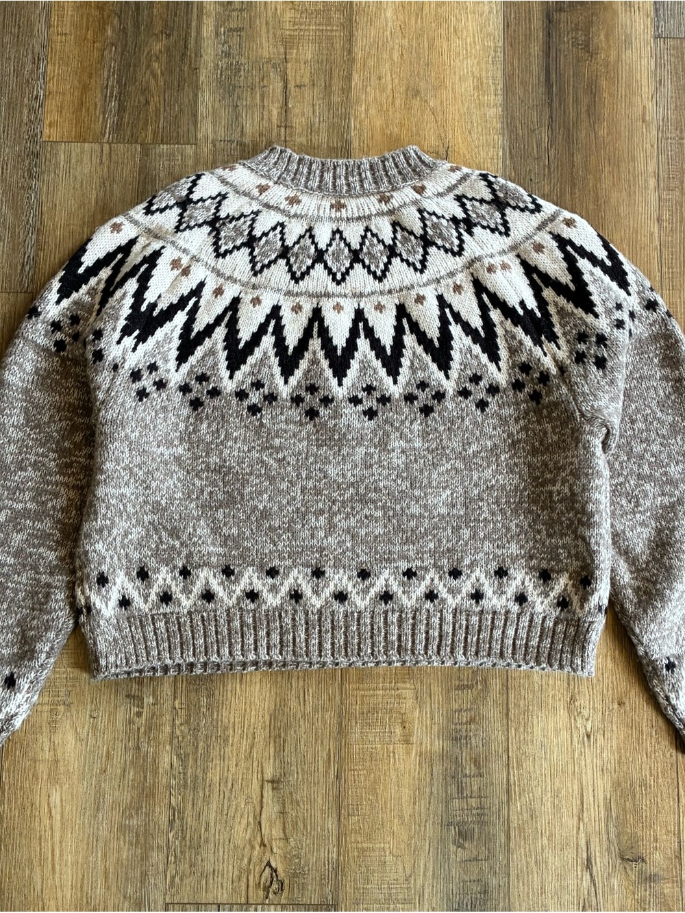 American Eagle Snow Stopper Knit Fair Isle Sweater Cropped Nordic Earthy L NWOT - Picture 4 of 7
